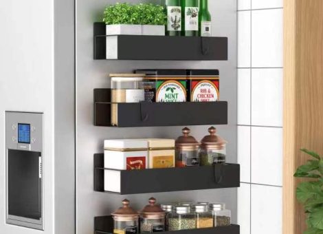 4 Pack Magnetic Spice Storage Rack Organizer for Refrigerator and Oven, Black Fridge Organizers and Storage